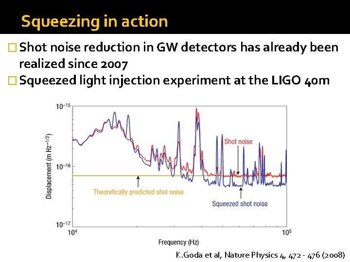 Squeezing in action � Shot noise reduction in GW detectors has already been realized