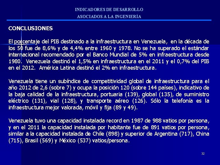 INDICADORES DE DESARROLLO ASOCIADOS A LA INGENIERÍA CONCLUSIONES El porcentaje del PIB destinado a