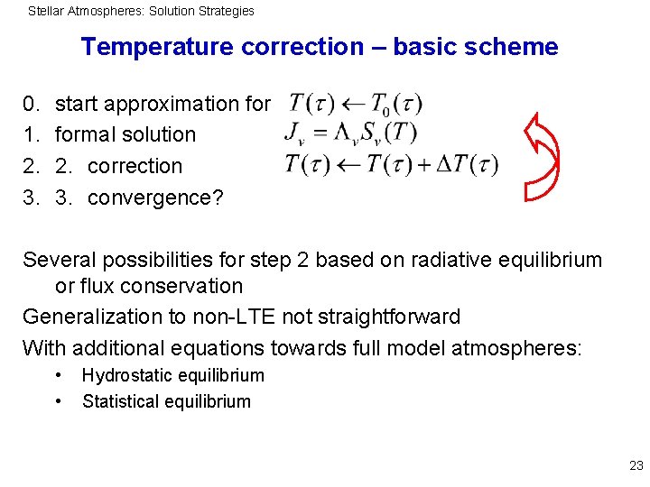 Stellar Atmospheres: Solution Strategies Temperature correction – basic scheme 0. 1. 2. 3. start