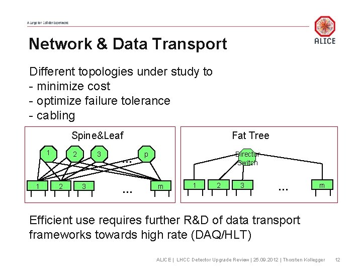 Network & Data Transport Different topologies under study to - minimize cost - optimize