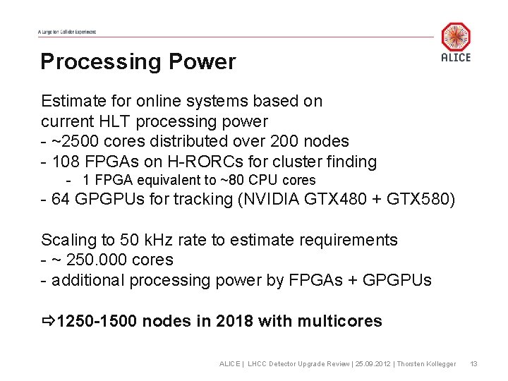 Processing Power Estimate for online systems based on current HLT processing power - ~2500