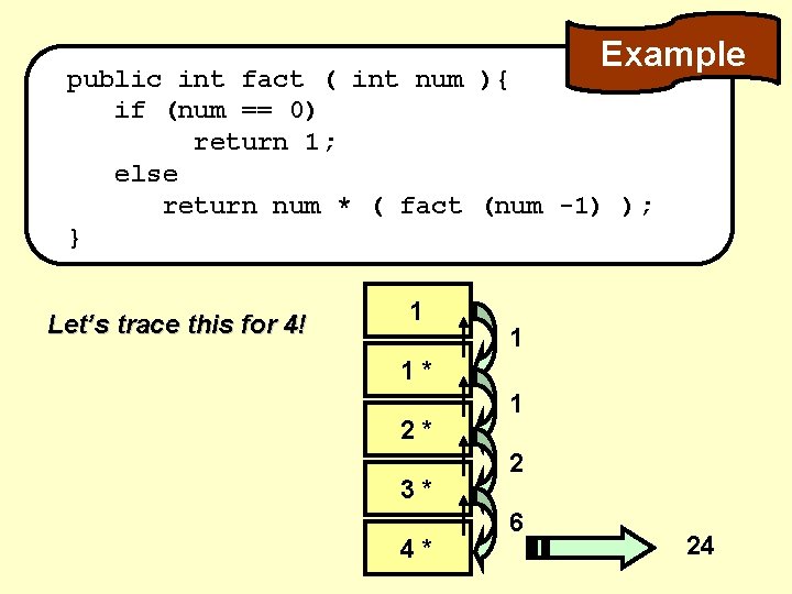 Example public int fact ( int num ){ if (num == 0) return 1; Example public int fact ( int num ){ if (num == 0) return 1;