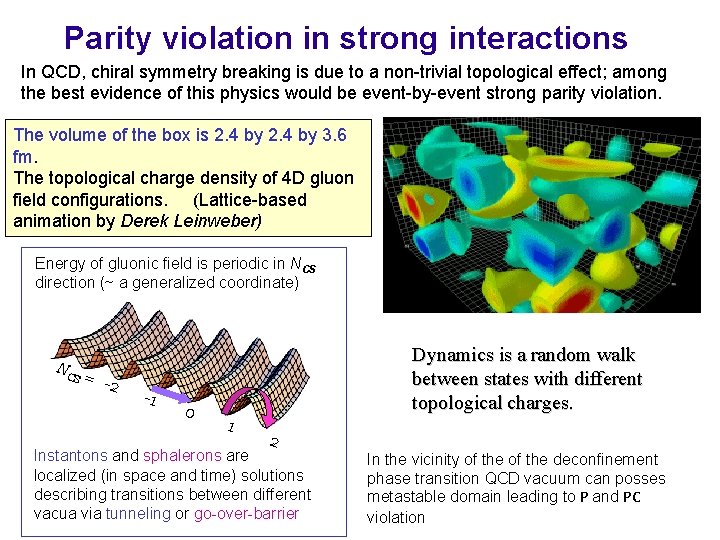 Parity violation in strong interactions In QCD, chiral symmetry breaking is due to a