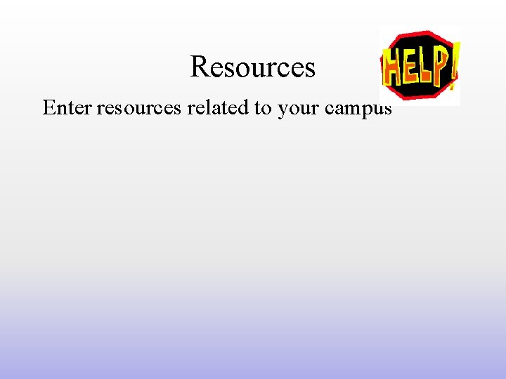 Resources Enter resources related to your campus 