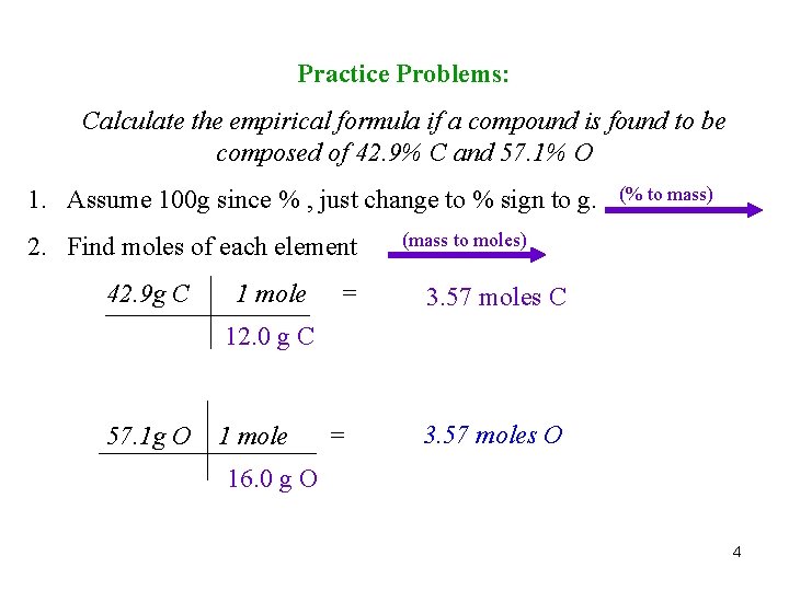 Practice Problems: Calculate the empirical formula if a compound is found to be composed