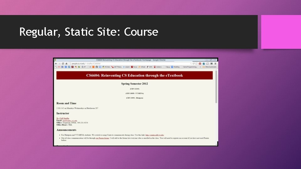 Regular, Static Site: Course 