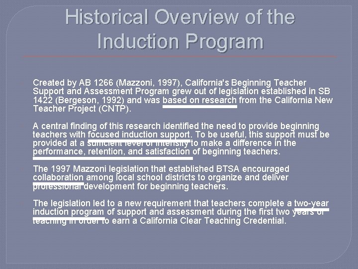 Historical Overview of the Induction Program Created by AB 1266 (Mazzoni, 1997), California's Beginning