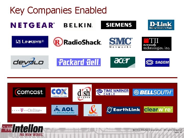 Key Companies Enabled © 2005 Intellon Corporation. All rights reserved Page 40 