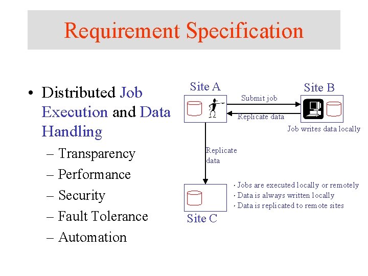 Requirement Specification • Distributed Job Execution and Data Handling – Transparency – Performance – Requirement Specification • Distributed Job Execution and Data Handling – Transparency – Performance –