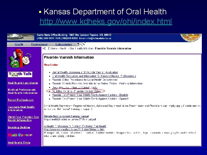 § Kansas Department of Oral Health http: //www. kdheks. gov/ohi/index. html 