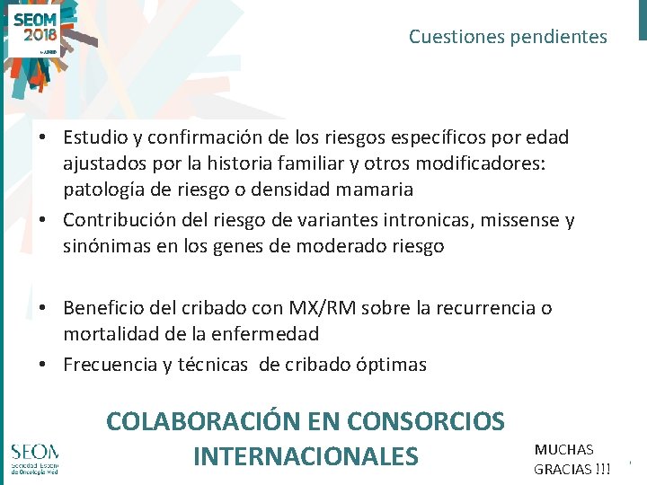 Cuestiones pendientes • Estudio y confirmación de los riesgos específicos por edad ajustados por