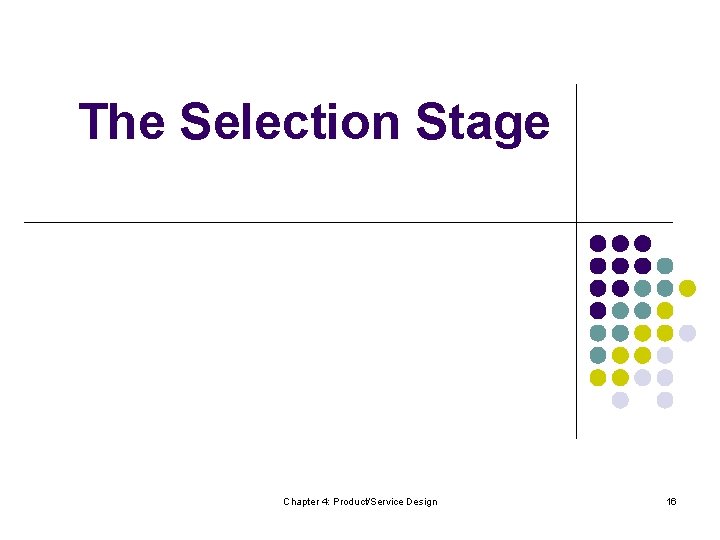 The Selection Stage Chapter 4: Product/Service Design 16 