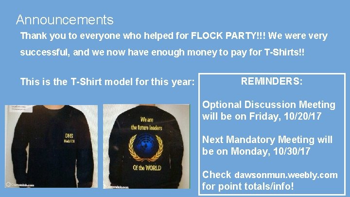 Announcements Thank you to everyone who helped for FLOCK PARTY!!! We were very successful,