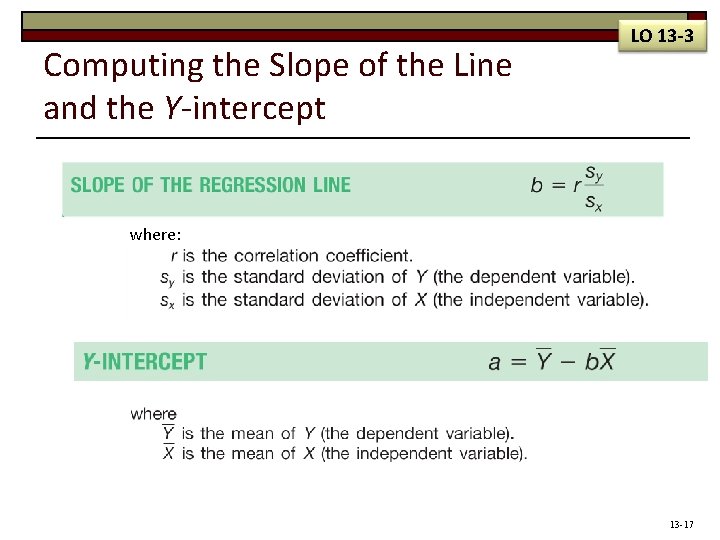 Computing the Slope of the Line and the Y-intercept LO 13 -3 where: 13