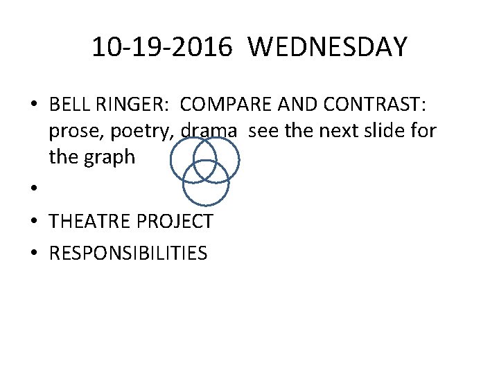 10 -19 -2016 WEDNESDAY • BELL RINGER: COMPARE AND CONTRAST: prose, poetry, drama see