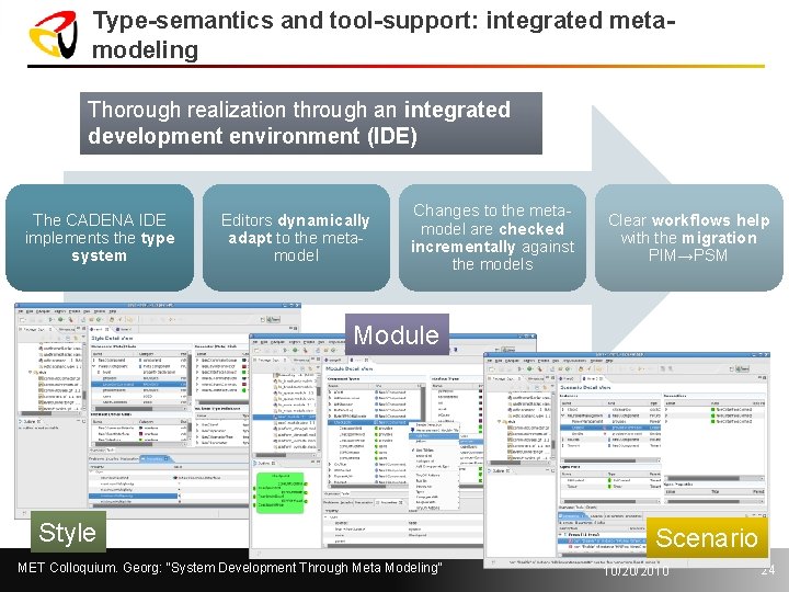 Type-semantics and tool-support: integrated metamodeling Thorough realization through an integrated development environment (IDE) The