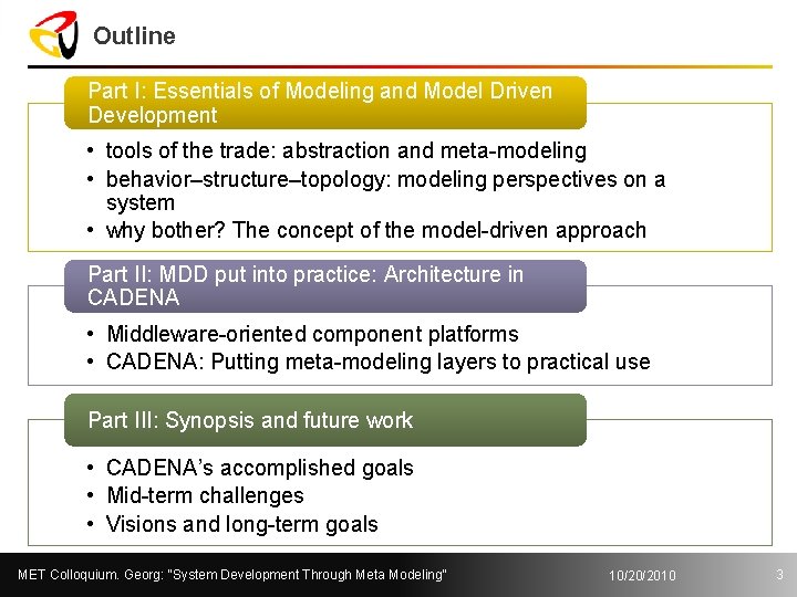 Outline Part I: Essentials of Modeling and Model Driven Development • tools of the