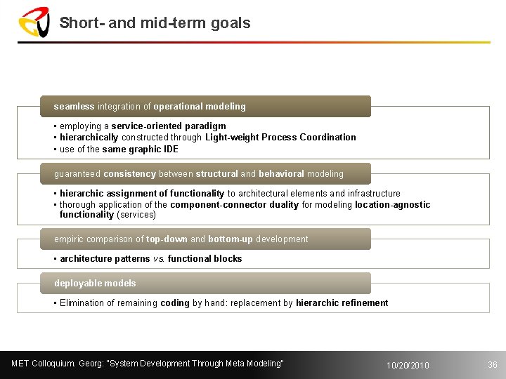 Short- and mid-term goals seamless integration of operational modeling • employing a service-oriented paradigm