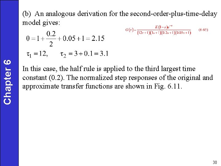 Chapter 6 (b) An analogous derivation for the second-order-plus-time-delay model gives: In this case,