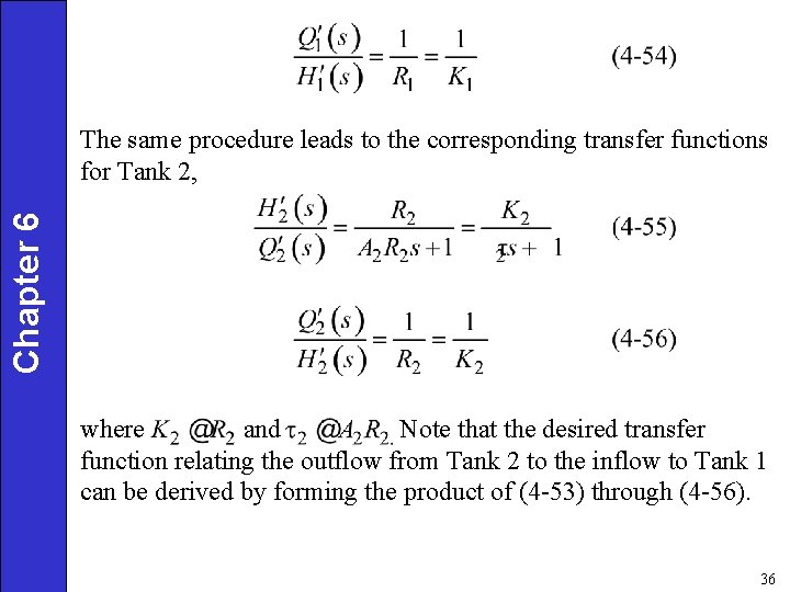Chapter 6 The same procedure leads to the corresponding transfer functions for Tank 2,