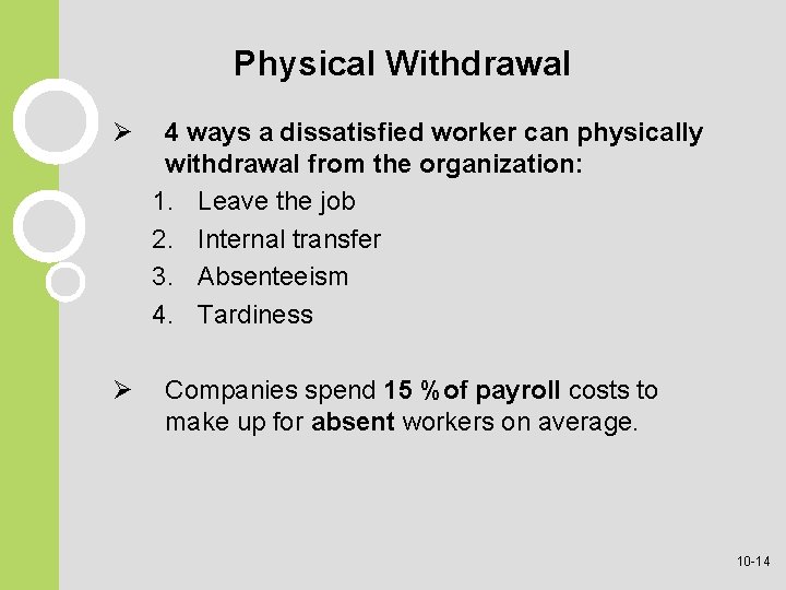 Physical Withdrawal Ø Ø 4 ways a dissatisfied worker can physically withdrawal from the Physical Withdrawal Ø Ø 4 ways a dissatisfied worker can physically withdrawal from the