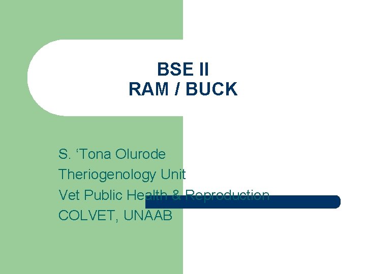 BSE II RAM / BUCK S. ‘Tona Olurode Theriogenology Unit Vet Public Health &
