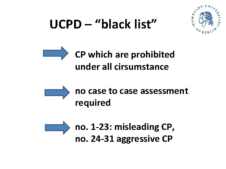 UCPD – “black list” CP which are prohibited under all cirsumstance no case to UCPD – “black list” CP which are prohibited under all cirsumstance no case to