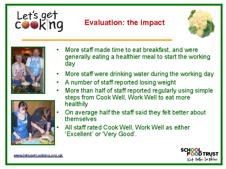 Evaluation: the impact • More staff made time to eat breakfast, and were generally