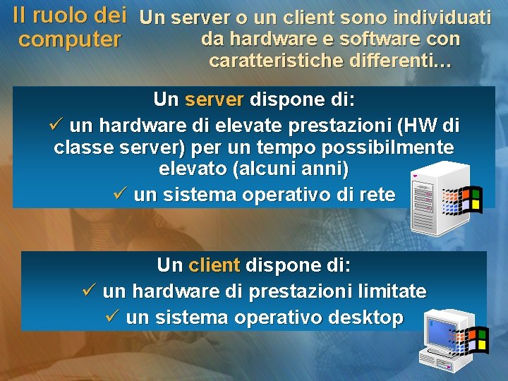 Il ruolo dei Un server o un client sono individuati da hardware e software