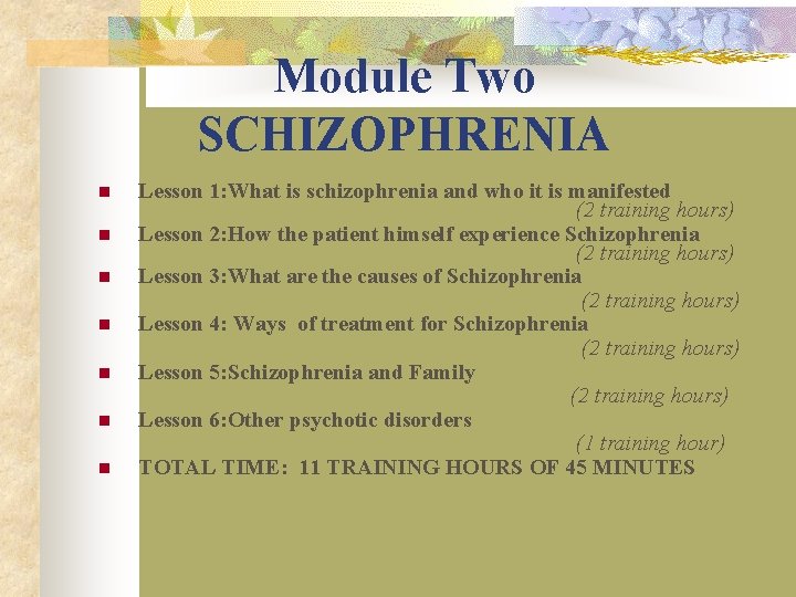 Module Two SCHIZOPHRENIA Lesson 1: What is schizophrenia and who it is manifested (2