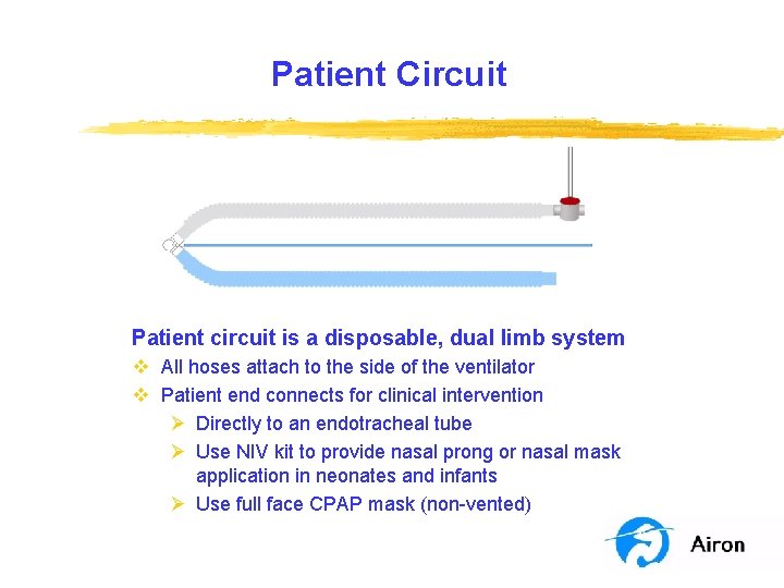 Patient Circuit Patient circuit is a disposable, dual limb system v All hoses attach Patient Circuit Patient circuit is a disposable, dual limb system v All hoses attach
