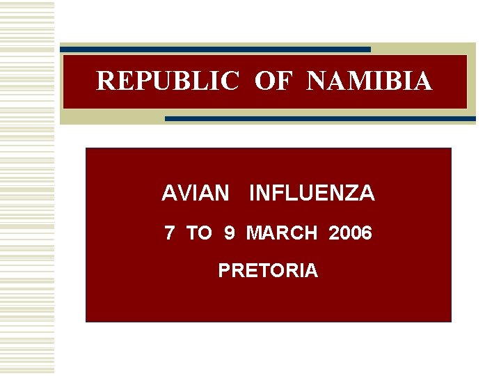 REPUBLIC OF NAMIBIA AVIAN INFLUENZA 7 TO 9 MARCH 2006 PRETORIA 