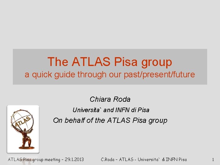 The ATLAS Pisa group a quick guide through our past/present/future Chiara Roda Universita` and