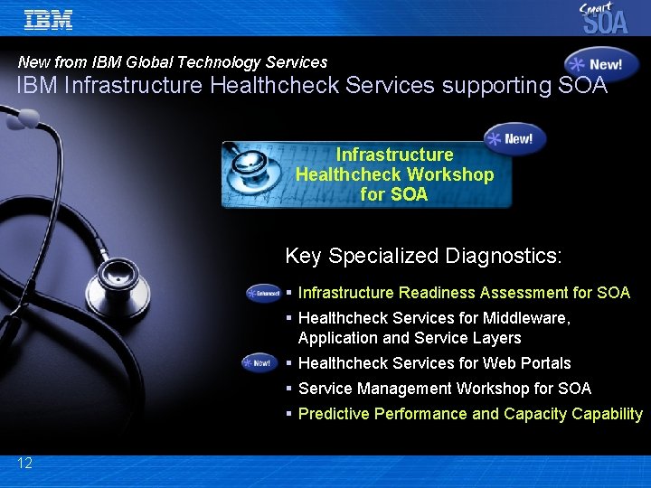 New from IBM Global Technology Services IBM Infrastructure Healthcheck Services supporting SOA Infrastructure Healthcheck