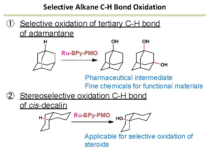 Selective Alkane C-H Bond Oxidation ①　Selective oxidation of tertiary C-H bond of adamantane Ru-BPy-PMO