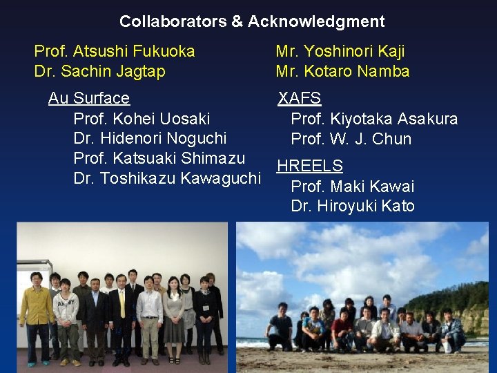 Collaborators & Acknowledgment Prof. Atsushi Fukuoka Dr. Sachin Jagtap Mr. Yoshinori Kaji Mr. Kotaro