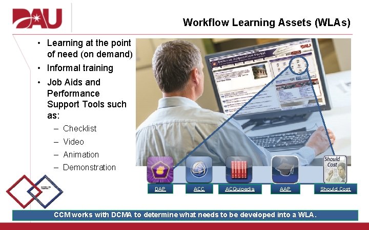 Workflow Learning Assets (WLAs) • Learning at the point of need (on demand) •