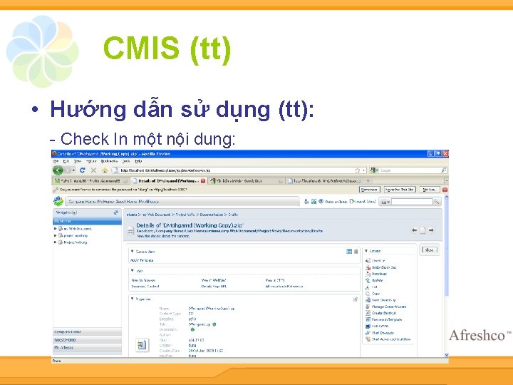 CMIS (tt) • Hướng dẫn sử dụng (tt): - Check In một nội dung: