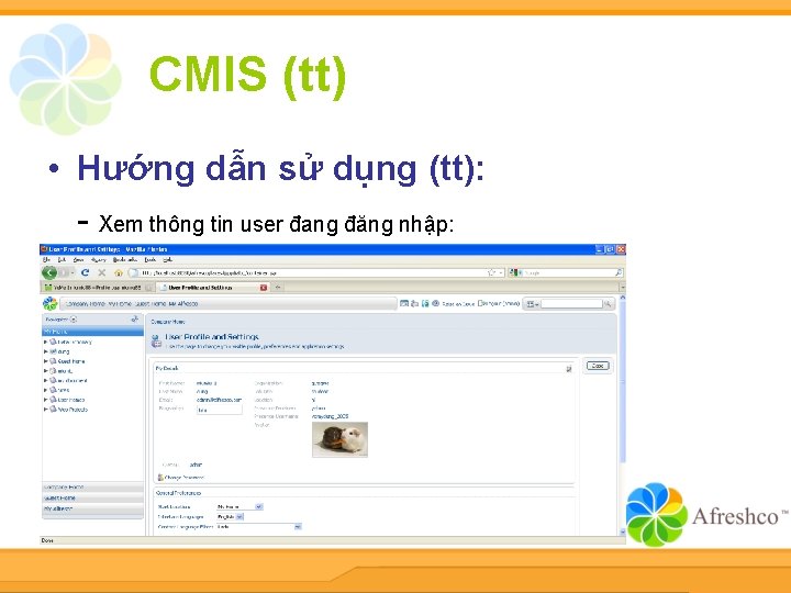 CMIS (tt) • Hướng dẫn sử dụng (tt): - Xem thông tin user đang