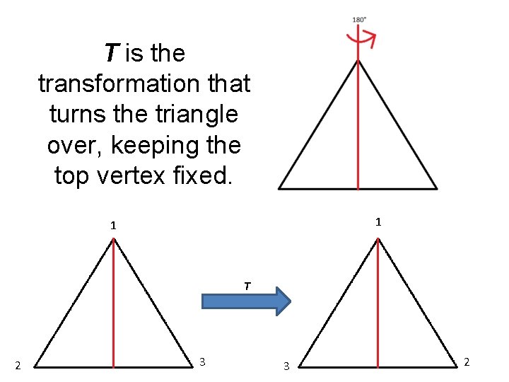 T is the transformation that turns the triangle over, keeping the top vertex fixed.