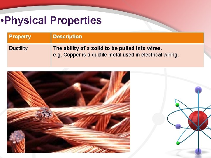  • Physical Properties Property Description Ductility The ability of a solid to be