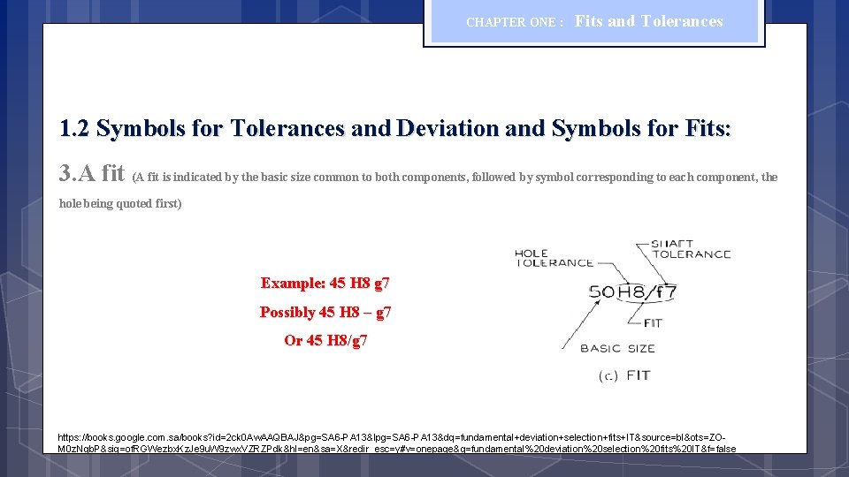 CHAPTER ONE : Fits and Tolerances 1. 2 Symbols for Tolerances and Deviation and