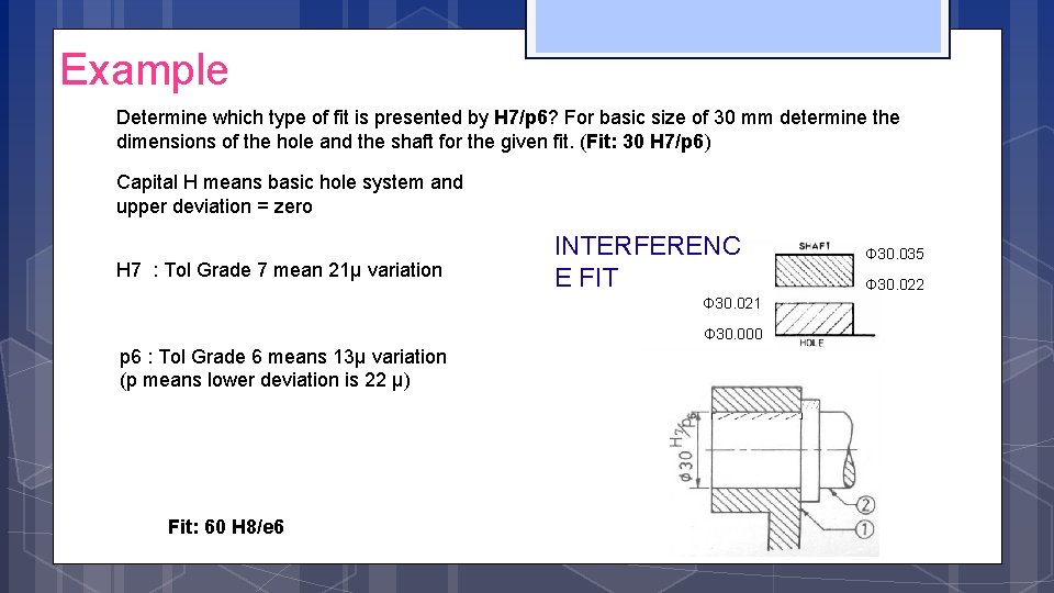 Example Determine which type of fit is presented by H 7/p 6? For basic