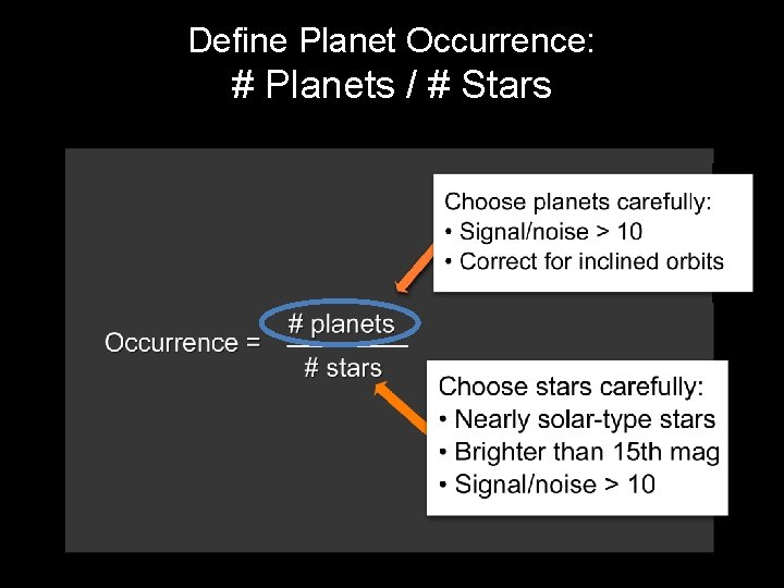 Define Planet Occurrence: # Planets / # Stars 