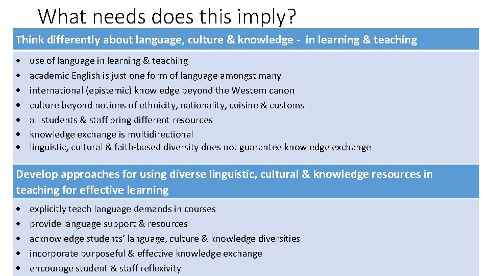 What needs does this imply? Think differently about language, culture & knowledge - in