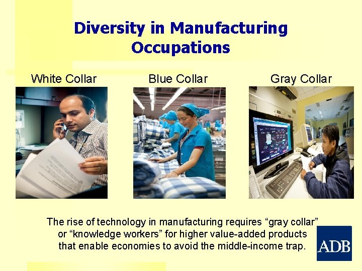 Diversity in Manufacturing Occupations White Collar Blue Collar Gray Collar The rise of technology