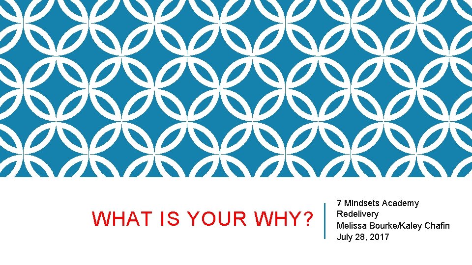 WHAT IS YOUR WHY? 7 Mindsets Academy Redelivery Melissa Bourke/Kaley Chafin July 28, 2017