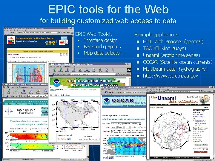 EPIC tools for the Web for building customized web access to data EPIC Web
