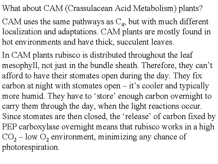 What about CAM (Crassulacean Acid Metabolism) plants? CAM uses the same pathways as C