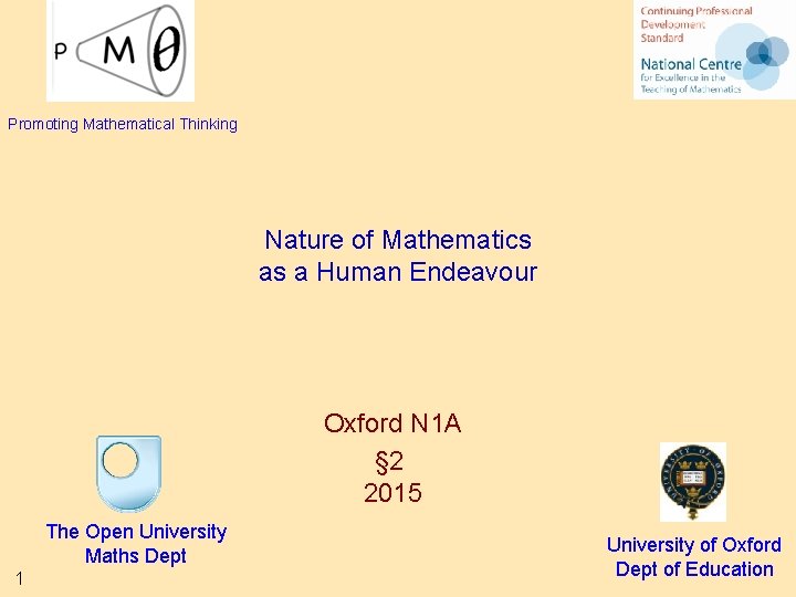 Promoting Mathematical Thinking Nature of Mathematics as a Human Endeavour Oxford N 1 A
